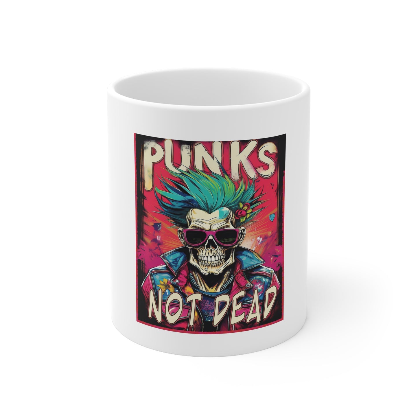Punk Style Ceramic Coffee Cup - "Punks Not Dead" Design - 11oz & 15oz