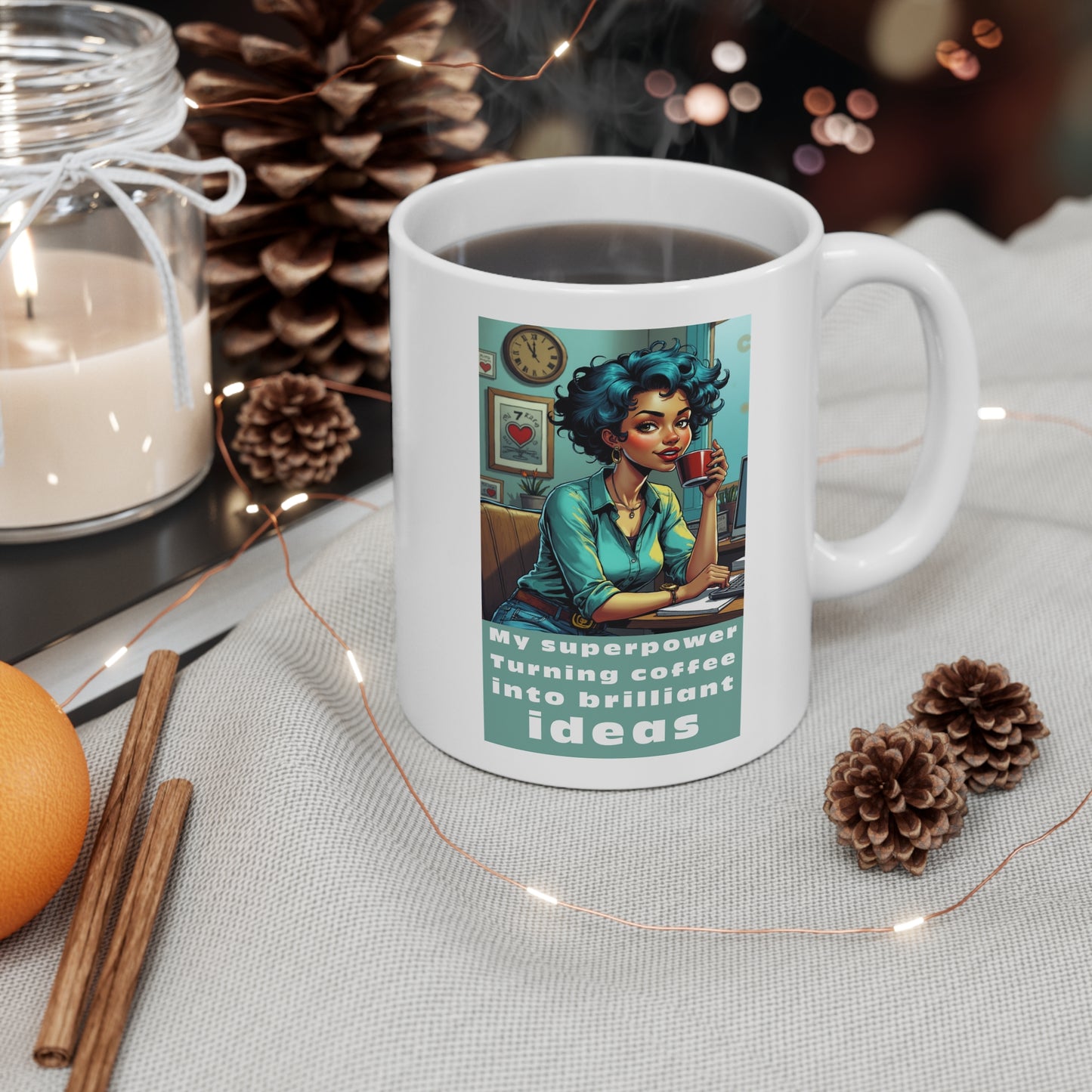 My Superpower: Coffee into Ideas Coffee Mug - Creative Morning Brew Cup, Gift for Coffee Lovers & Idea Generators